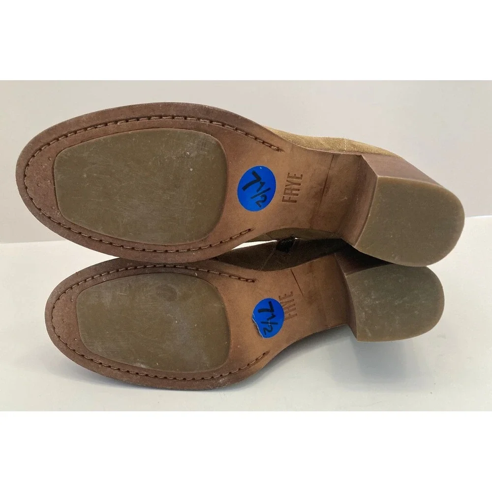 FRYE Nora Studded Suede Ankle Bootie Side Zip Sand Tan Women's Size 7.5‎
